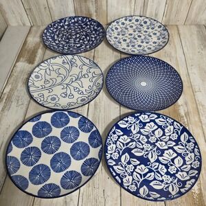 Selamica Blue and White Ceramic Appetizer Plates Set of 6 Assorted Patterns 6in